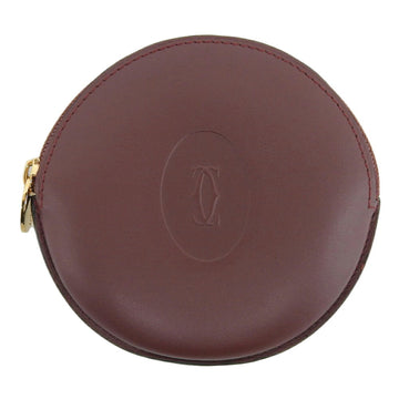 CARTIER Mustline Round Coin Case Purse Leather Bordeaux L3000111
