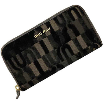 MIU MIU Miu Round Long Wallet Brown 5M0506 Jacquard Leather Cotton miu Women's 3D