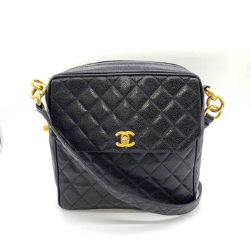 CHANEL Bag Matelasse Shoulder Black Crossbody Square Coco Mark Ball Ladies Caviar Skin Leather