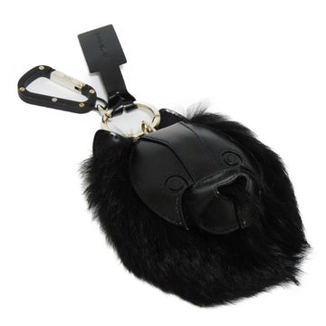 CHRISTIAN DIOR Dior Keychain Cookie Dog Calf Fur Key Ring Bag Charm Silver Black Men Women
