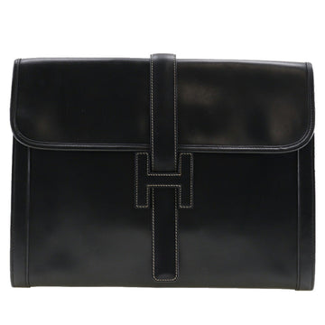 HERMES Gigi GM Clutch Bag Second Vintage Box Calf Black 〇H Unisex
