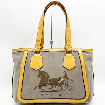 CELINE Tote Bag Carriage Pattern Shoulder Gray Orange Canvas Ladies Fashion SC-ST-0097 USED