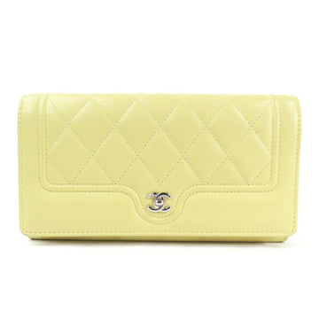 Chanel Bi-Fold Wallet Turn Lock Coco Mark Matrasse Yellow Leather Ladies