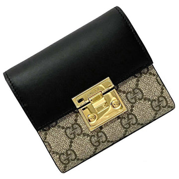 Gucci Trifold Wallet Beige Black GG Supreme 453155 0416 PVC Leather GUCCI Padlock Metal Fittings Flap Women's Men's