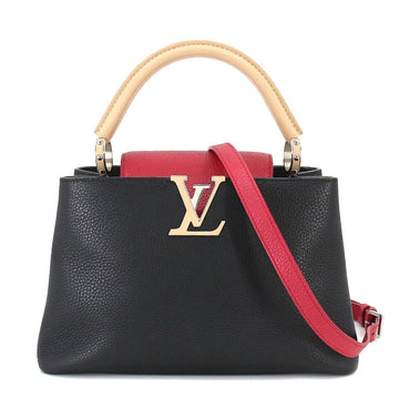 LOUIS VUITTON Capucines MM 2way hand shoulder bag Taurillon leather black red RFID