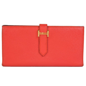 HERMES Long wallet with coin purse Bearn Souffle Verso C engraved [manufactured in 2018] Vaux Epson Capucines Rouge Ash