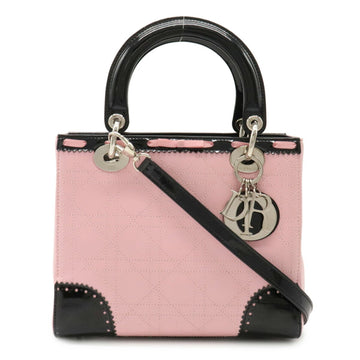 Christian Dior Lady handbag shoulder bag leather enamel pink black