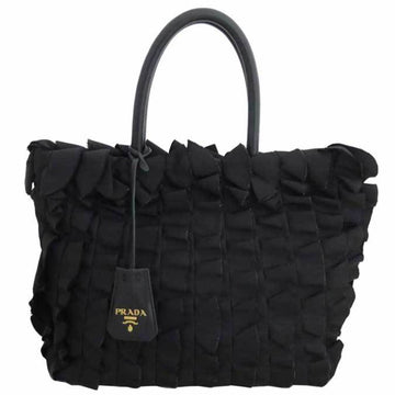Prada bag black x gold metal fittings nylon leather handbag tote ladies