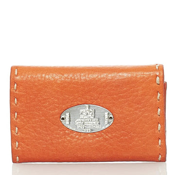 FENDI Selleria 6 row key case holder orange leather ladies