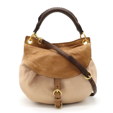 MIU MIU Miu Handbag Shoulder Bag Leather Pink Beige Light Brown