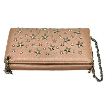 JIMMY CHOO Chain Wallet Star Studded Silver Pink Leather Shoulder L-shaped Flap Ladies