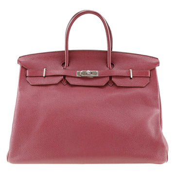 HERMES Birkin 40 Handbag Taurillon Clemence Ruby Made in France 2010 Red/Brown N Belt Hardware Ladies