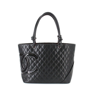 Chanel cambon line large tote bag leather enamel black A25169 silver metal fittings Cambon Line Large Tote