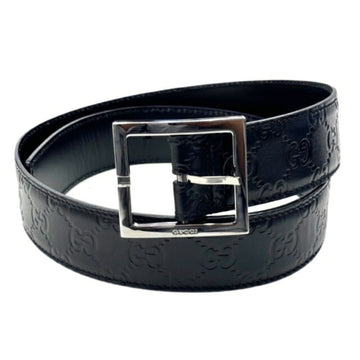 GUCCI Interlocking G sima Leather Belt Black 146429 #80 Men's