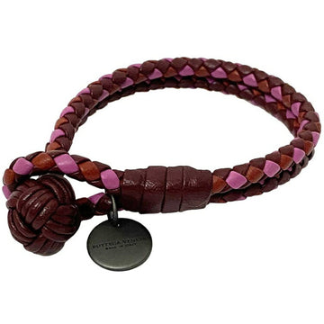 Bottega Veneta bracelet Bordeaux pink light brown intrecciato leather BOTTEGA VENETA red double charm plate