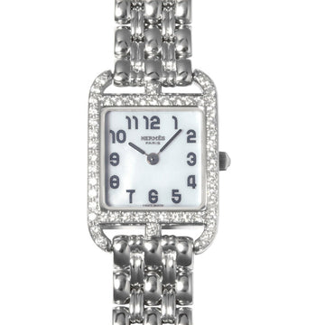 Hermes Cape Cod Ladies Quartz Watch K18WG Gold Diamond Bezel White Shell Dial CC1.192.213
