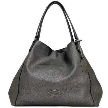 COACH Edie Metallic Gray F1480 Tote Bag Leather  Shoulder Soft Ladies