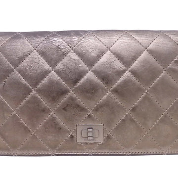 Chanel Bi-Fold Wallet Matrasse 2.55 Silver Gold Leather Women's