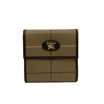 BURBERRYS Logo Leather Genuine Canvas Trifold Wallet Mini Brown Khaki 24430