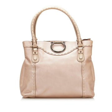 Salvatore Ferragamo Gancini Handbag Pink Beige Leather Ladies