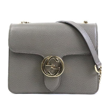 GUCCI Crossbody Shoulder Bag Interlocking G Leather/Metal Gray/Light Gold Women's 510304