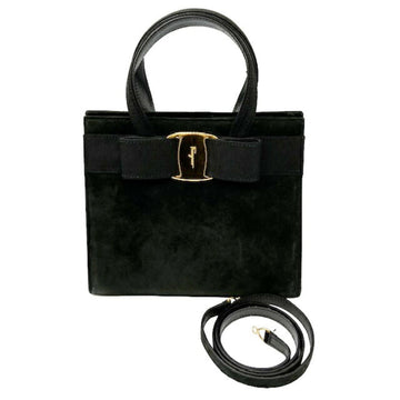 SALVATORE FERRAGAMO Bag Suede Black BA214178 Handbag Shoulder Women's