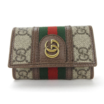 GUCCI Key Case 6 Rows 603732 GG Supreme Offdia Sherry Beige Brown Leather Accessories Women's Gold
