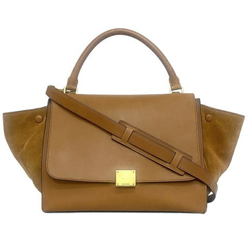 CELINE 2way Trapeze Medium Brown 169543NTB.04LU Handbag Leather Suede  Shoulder Bag Flap Calf Women's