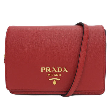 PRADA Leather Flap Shoulder Bag 1BD102 Clutch Red Ladies Pochette