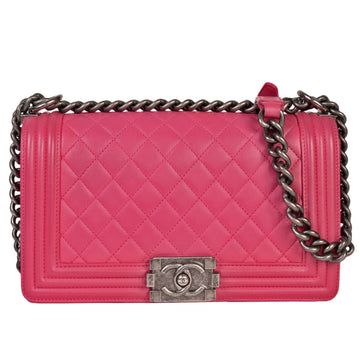 CHANEL Boy  Matelasse Coco Mark Chain Shoulder Bag No. 19 [manufactured in 2014] Lambskin Pink A67086