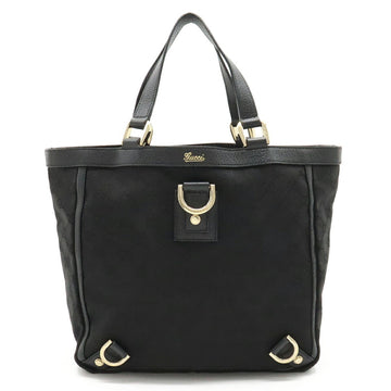 GUCCI GG Canvas Abbey Line Tote Bag Handbag Leather Black 130739