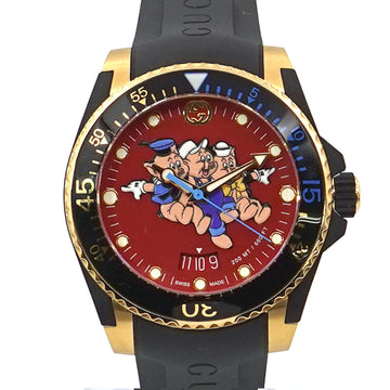 Gucci Dive YA136325 Disney Collaboration Three Little Pigs Chinese Year Limited Model Men's Watch Date Red Dial Quartz