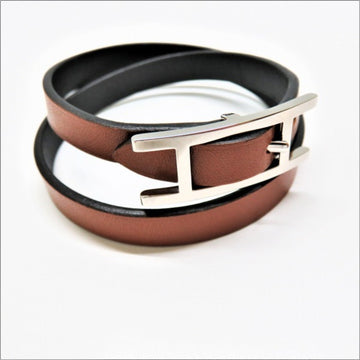Hermes Leather Charm Bracelet Black,Fauve,Silver
