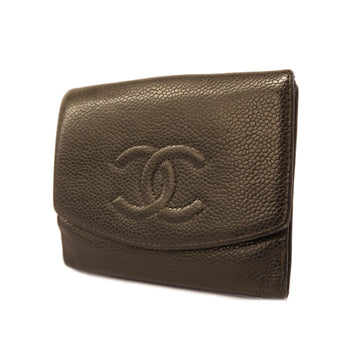 Chanel bi-fold wallet caviar skin black gold metal