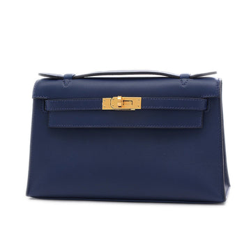 Hermes Pochette Kelly Swift Shoulder Bag Bleu Nuit Gold Hardware Z Engraved