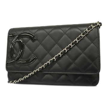 CHANELAuth  Cambon Silver Hardware Women's Leather Chain/Shoulder Wallet Black