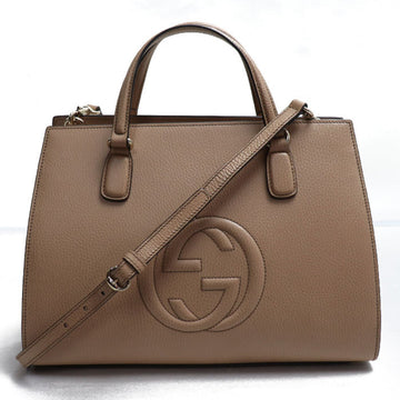 GUCCI GG Embossed Leather 2Way Shoulder Bag Beige 607721 Outlet Ladies