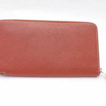 HERMES Round Zipper Long Wallet Azap Silk In Leather Brown x Orange Silver Women's