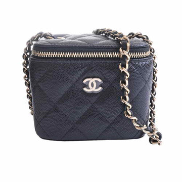 Chanel caviar skin matelasse here mark small vanity chain shoulder bag black