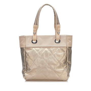Chanel Paris Biarritz Tote PM Bag Handbag Champagne Gold Leather Canvas Ladies CHANEL