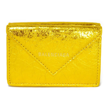 BALENCIAGA Trifold Wallet Paper Mini Metallic Effect Calf Wrinkle Processing New Logo Gold 391446 0GT4N 8000 Men's Women's Billfold