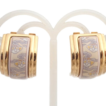 Hermes Earrings Cloisonne Gold x Beige Metal Material Enamel Clip Women's
