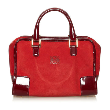LOEWE Amazona Handbag Red Suede Enamel Ladies