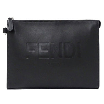 FENDI Bag Ladies Men's Clutch Second Leather Black Embossed