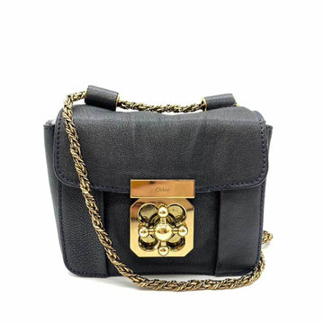 CHLOE  Bag Elsie Chain Shoulder Dark Navy Pochette 2way Square Ladies Leather 3S0817-733