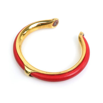 HERMES Bangle Bracelet Metal/Leather Gold/Red Ladies