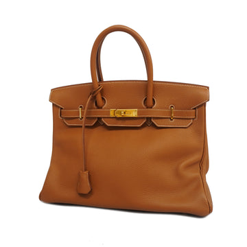 HERMESAuth  Birkin 35 C Stamp Women's Taurillon Clemence Leather Handbag Gold