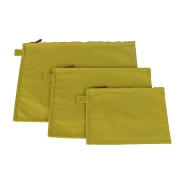 HERMES Bora Flat Pouch Second Bag Cotton Canvas Yellow Series Silver Hardware Clutch 3 Piece Set GM MM PM