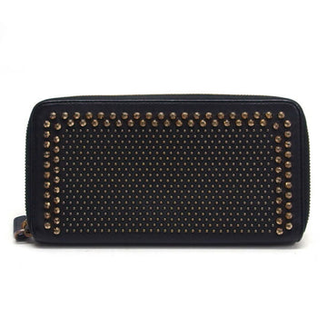 MCM Round Long Wallet Studded Leather Black