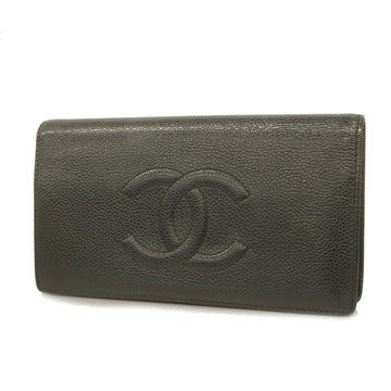 CHANELAuth  Bifold Women's Caviar Leather Long Wallet [bi-fold]Black